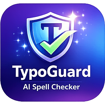 TypoGuard logo featuring a shield with a checkmark, representing AI-powered spell checking for improved digital communication.