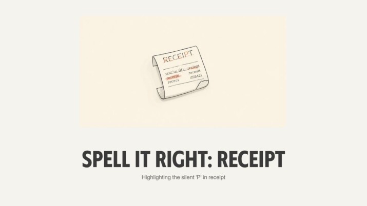 How to spell receipt correctly — silent P grammar graphic